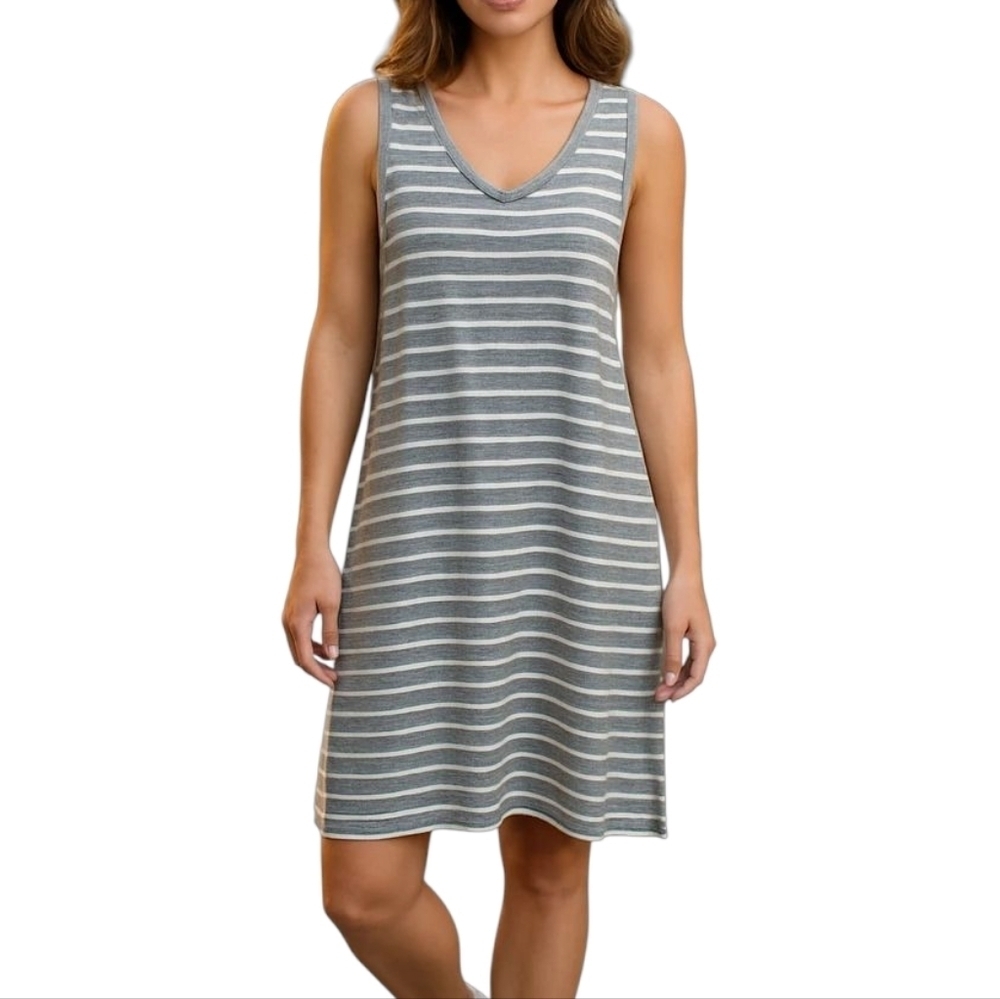 Chico's Zenergy Striped Gray White Midi Dress Womens